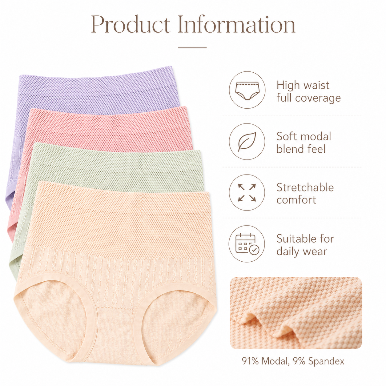 DALAMI 5pcs Plus-Size High-Waist Tummy Control Panties product image 10