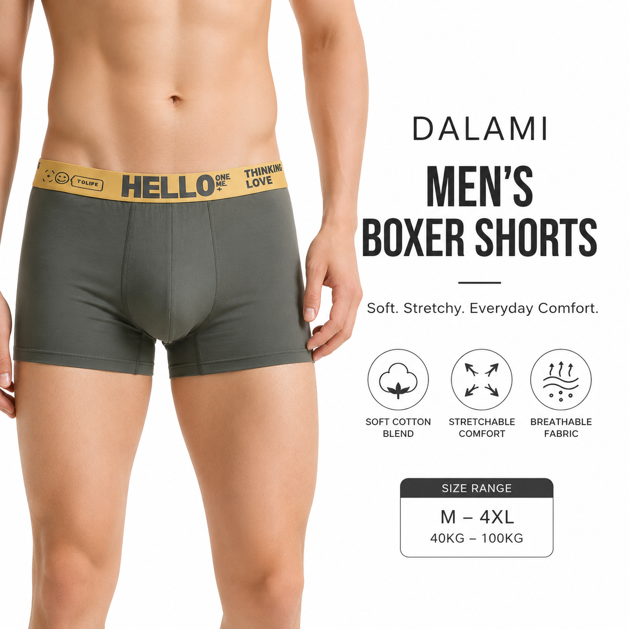 DALAMI Men's Boxer Shorts – Soft Stretch Cotton Blend