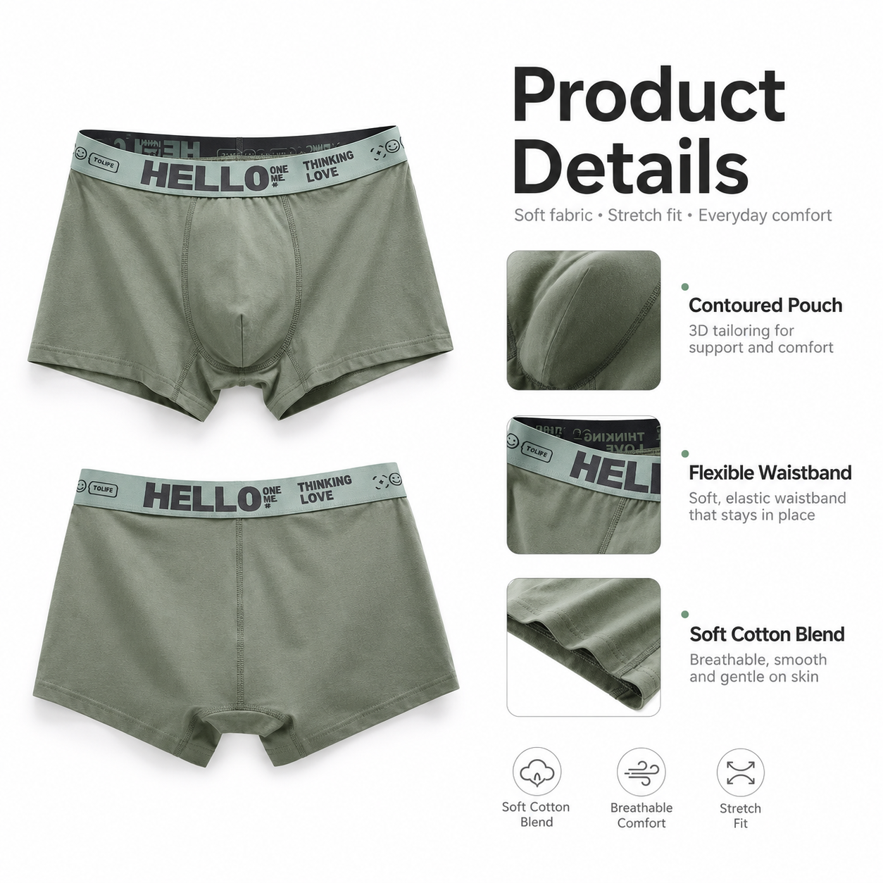 DALAMI Men's Boxer Shorts – Soft Stretch Cotton Blend