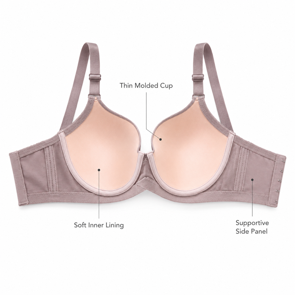 Alya bra inside structure thin molded cup and soft inner lining