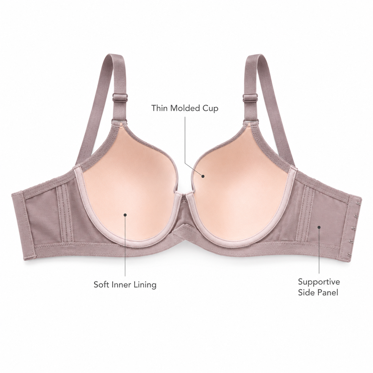 Alya bra inside structure thin molded cup and soft inner lining