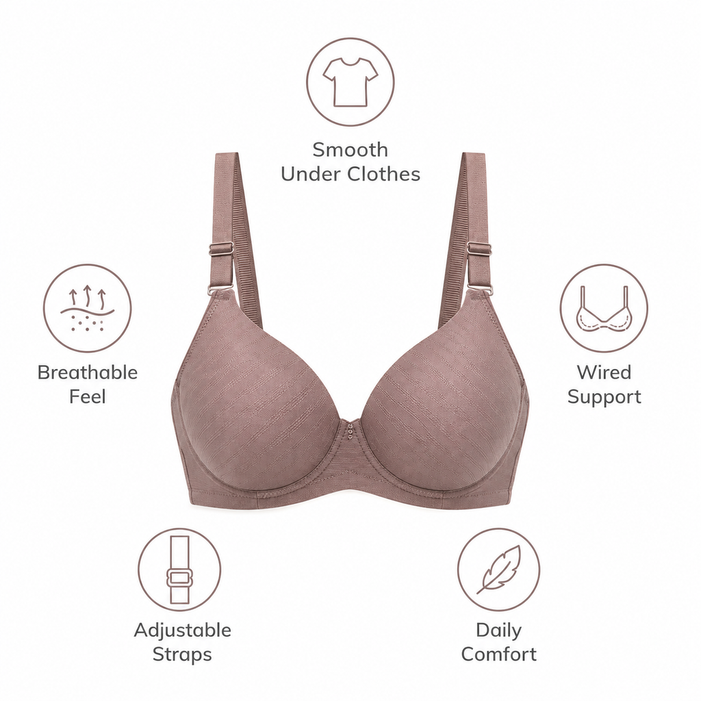 Alya bra benefits smooth under clothes breathable feel wired support adjustable straps