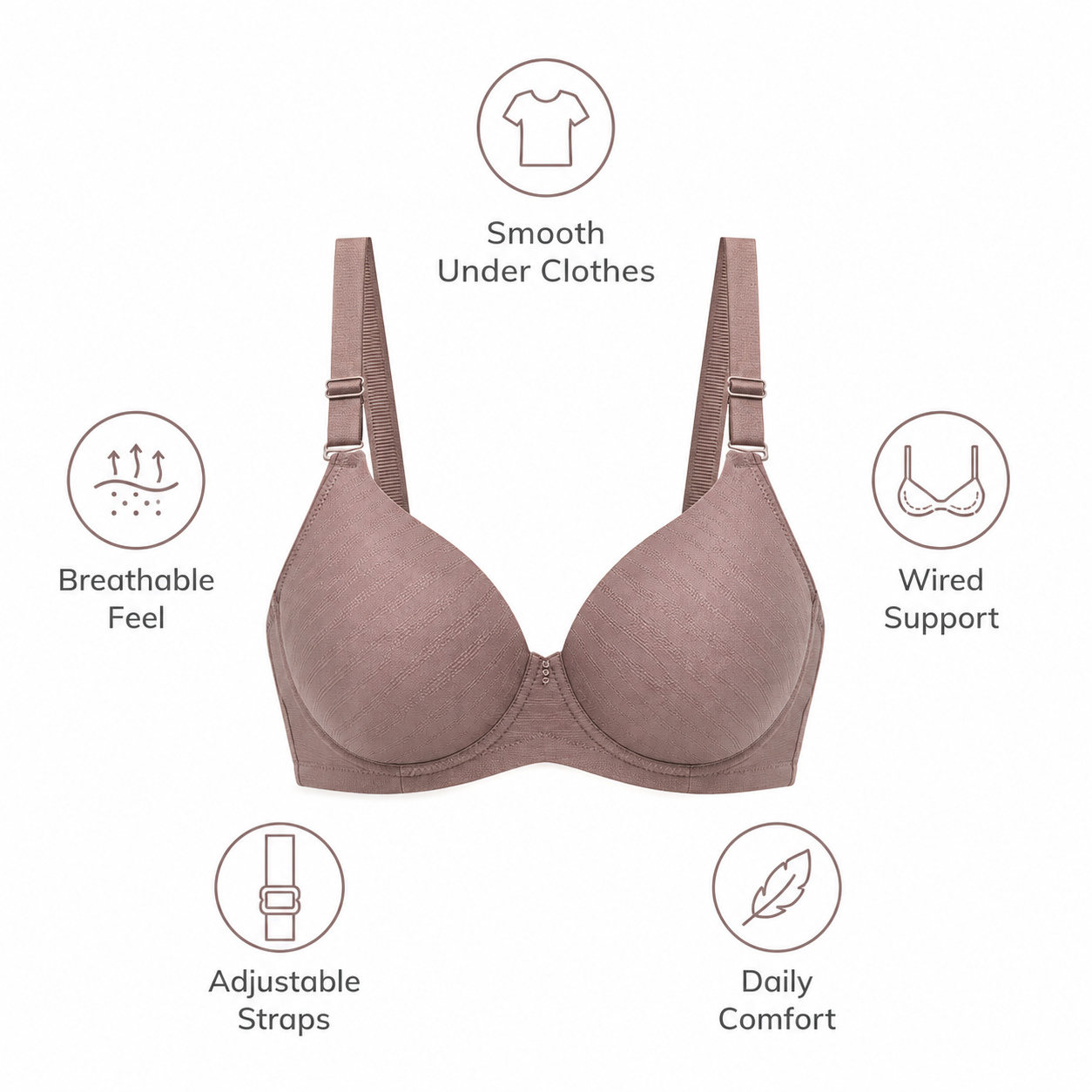 Alya bra benefits smooth under clothes breathable feel wired support adjustable straps