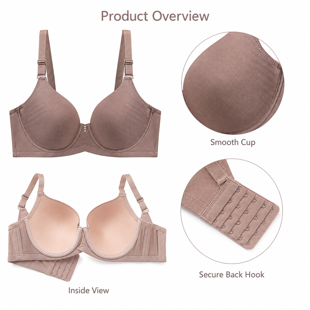 Alya bra product overview smooth cup inside view secure back hook