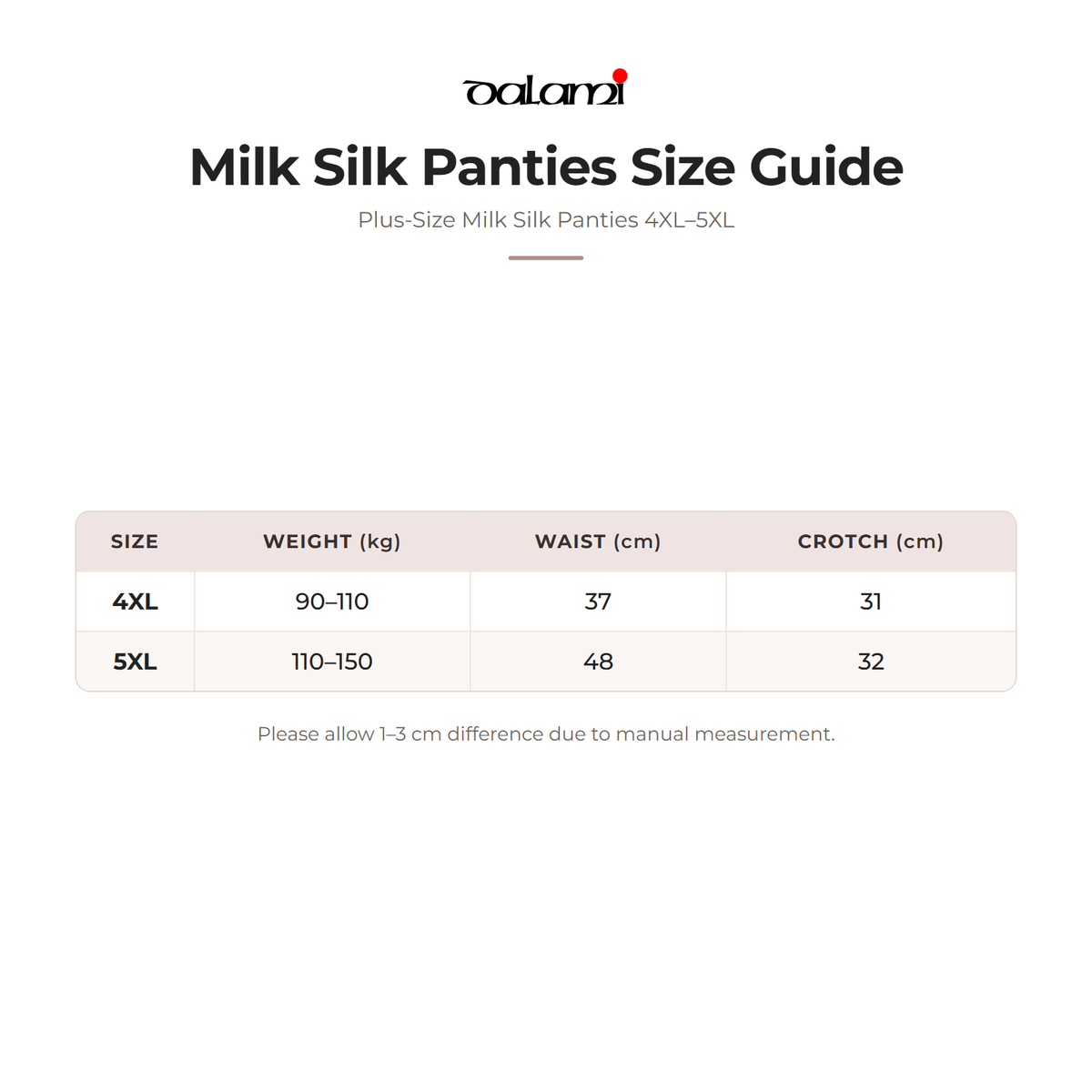 DALAMI Plus-Size Milk Silk Panties 4XL–5XL – size chart