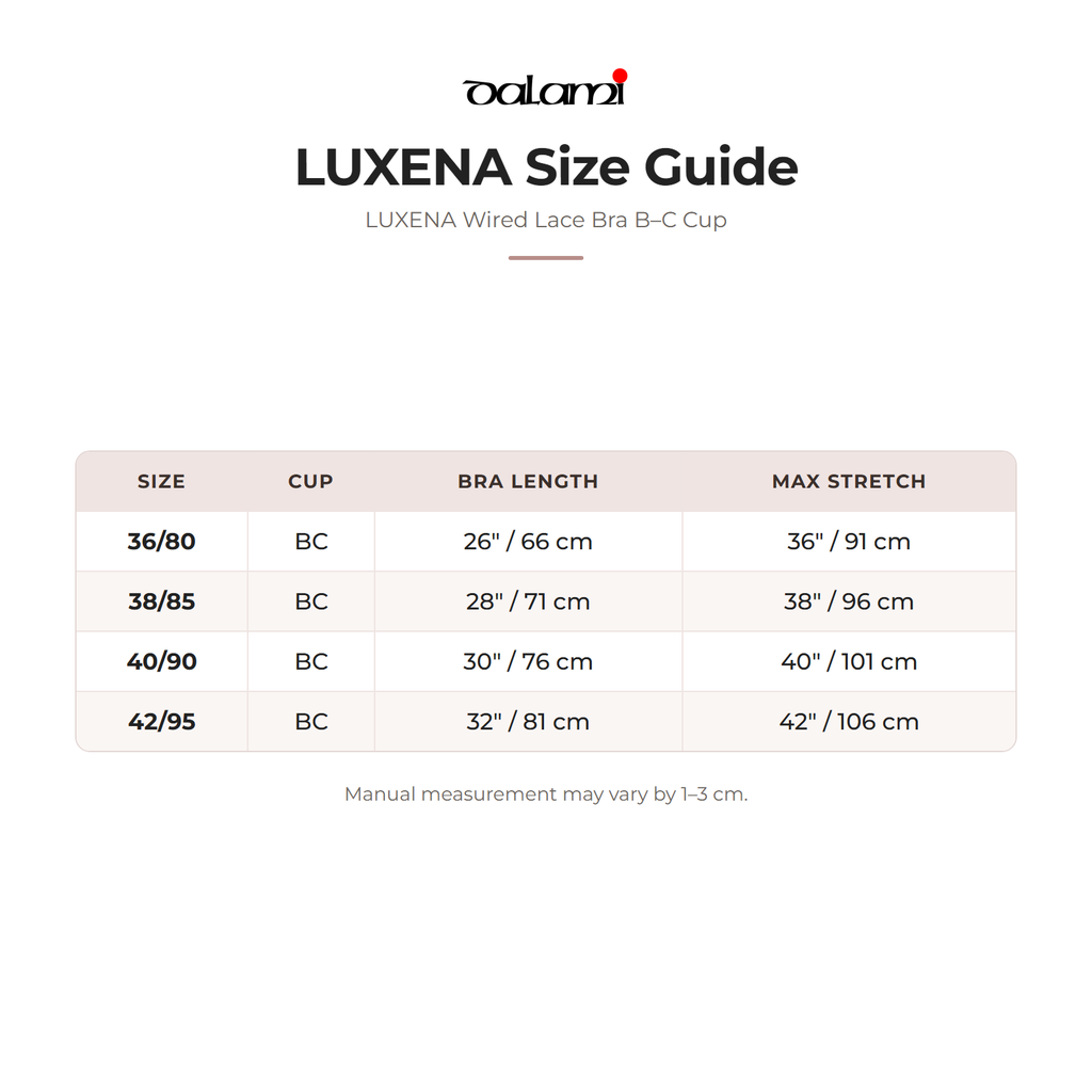 DALAMI LUXENA Wired Lace Bra B–C Cup – size chart