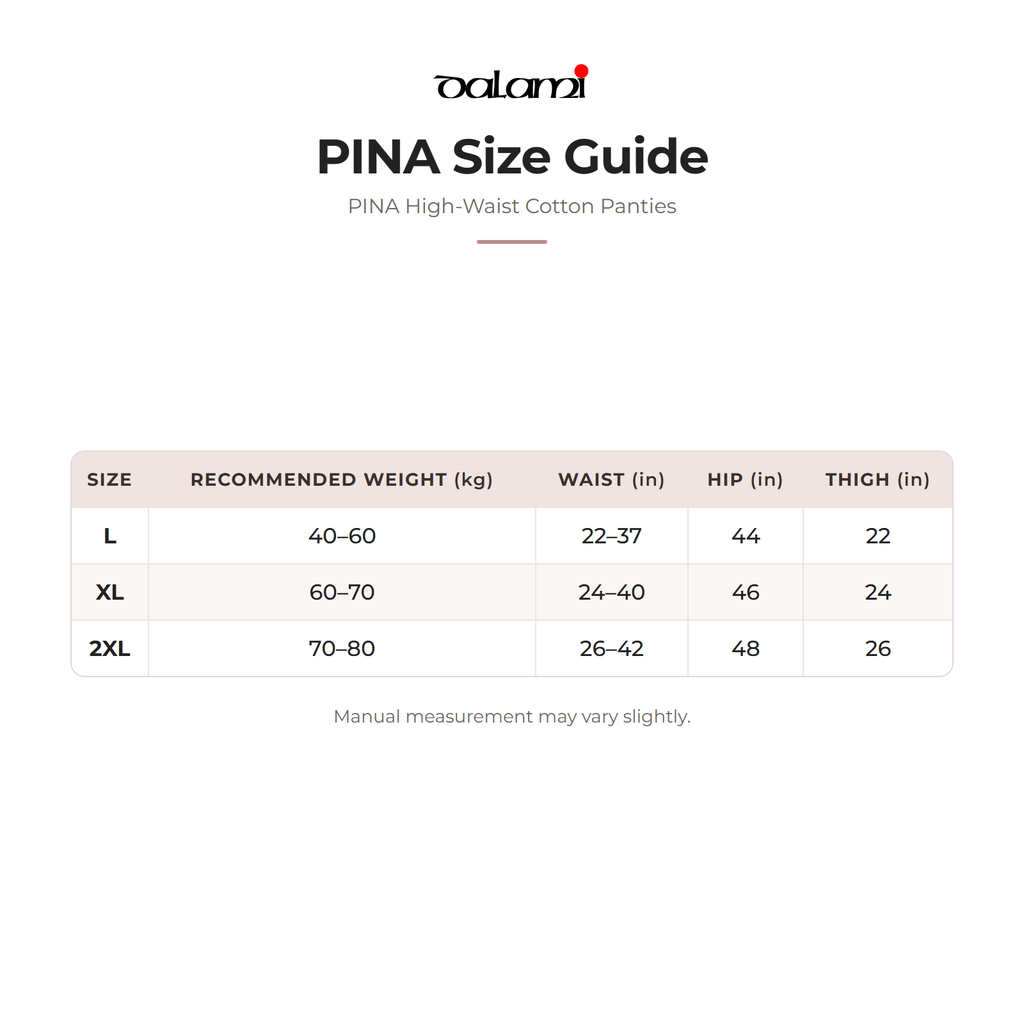 DALAMI PINA High-Waist Cotton Panties – size chart