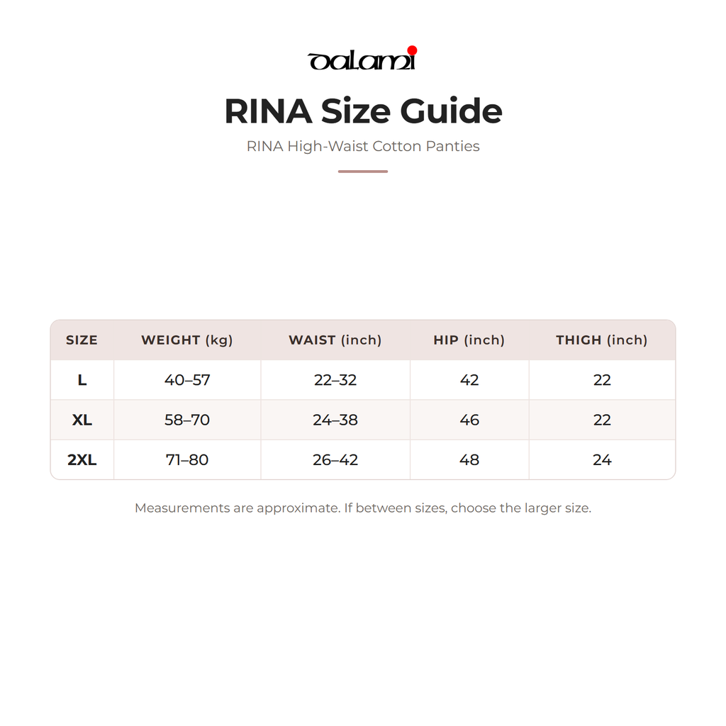DALAMI RINA High-Waist Cotton Panties – size chart