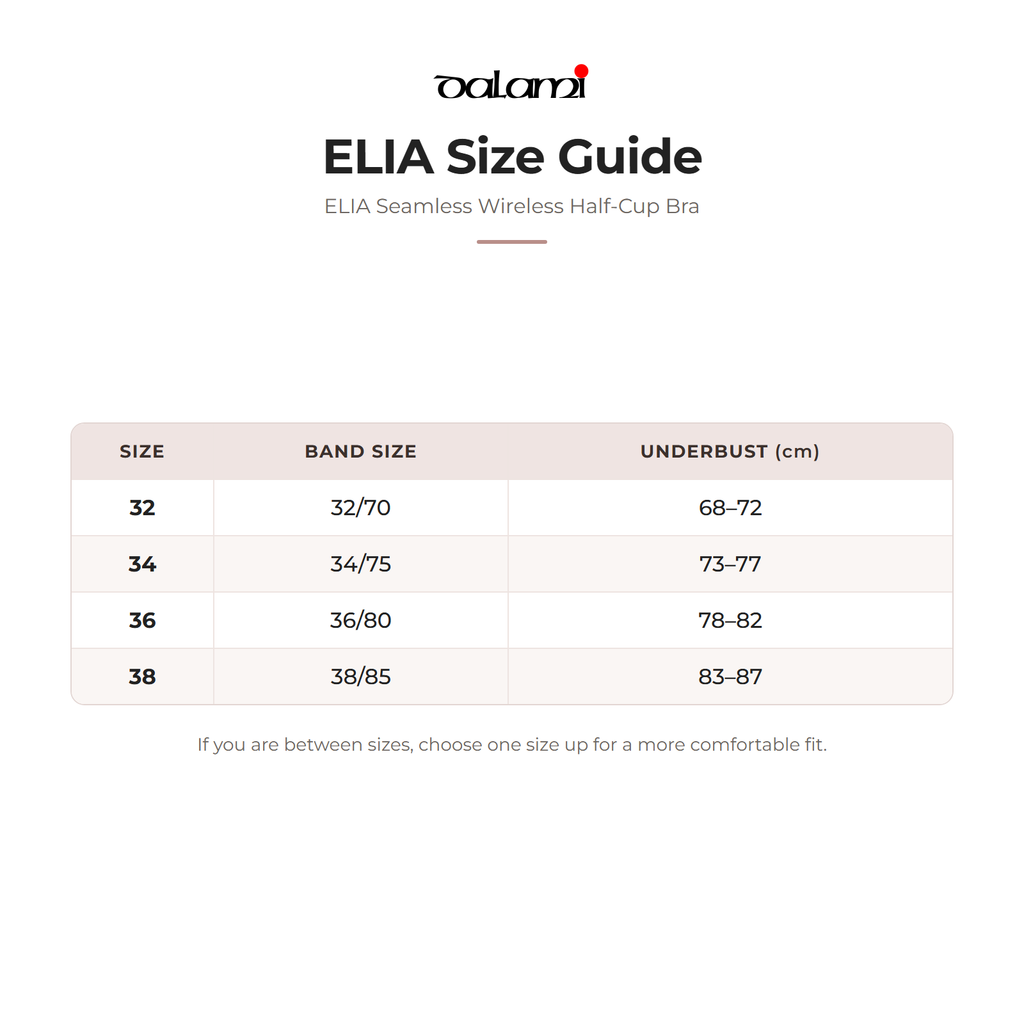 DALAMI ELIA Seamless Wireless Half-Cup Bra – size chart