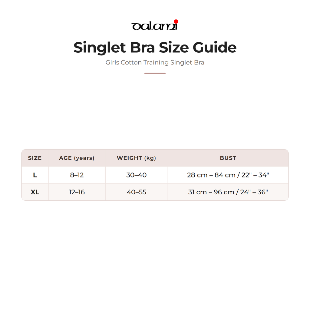 DALAMI Girls Cotton Training Singlet Bra – size chart