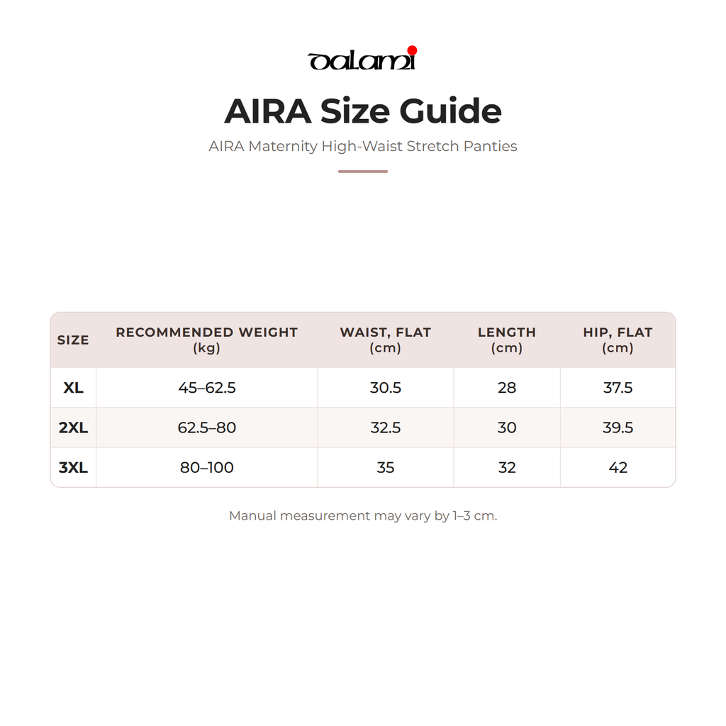 DALAMI AIRA Maternity High-Waist Stretch Panties – size chart